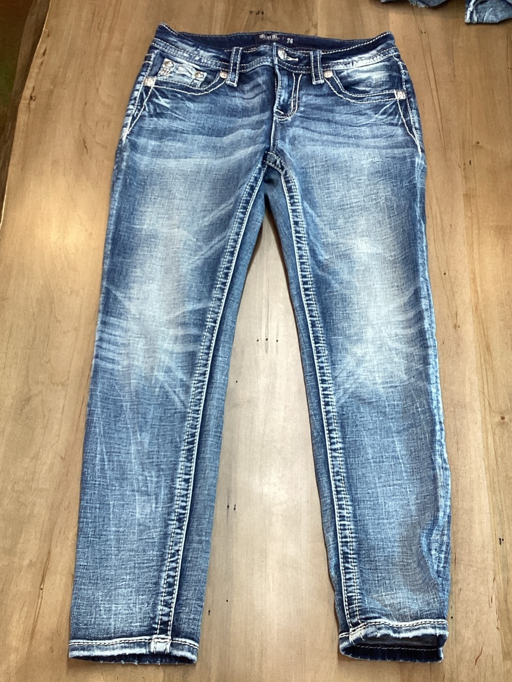 Miss Me Dark Indigo Denim Jeans with Silver Button